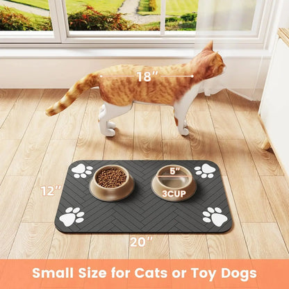 Absorbent Pet Feeding Mat – Quick-Dry Waterproof Placemat with Non-Slip Rubber Backing for Dog & Cat Food and Water Bowls
