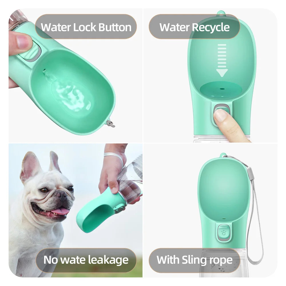 Portable Dog Water Bottle – Leakproof Travel Drinking Bottle with Built-In Bowl for Dogs & Cats