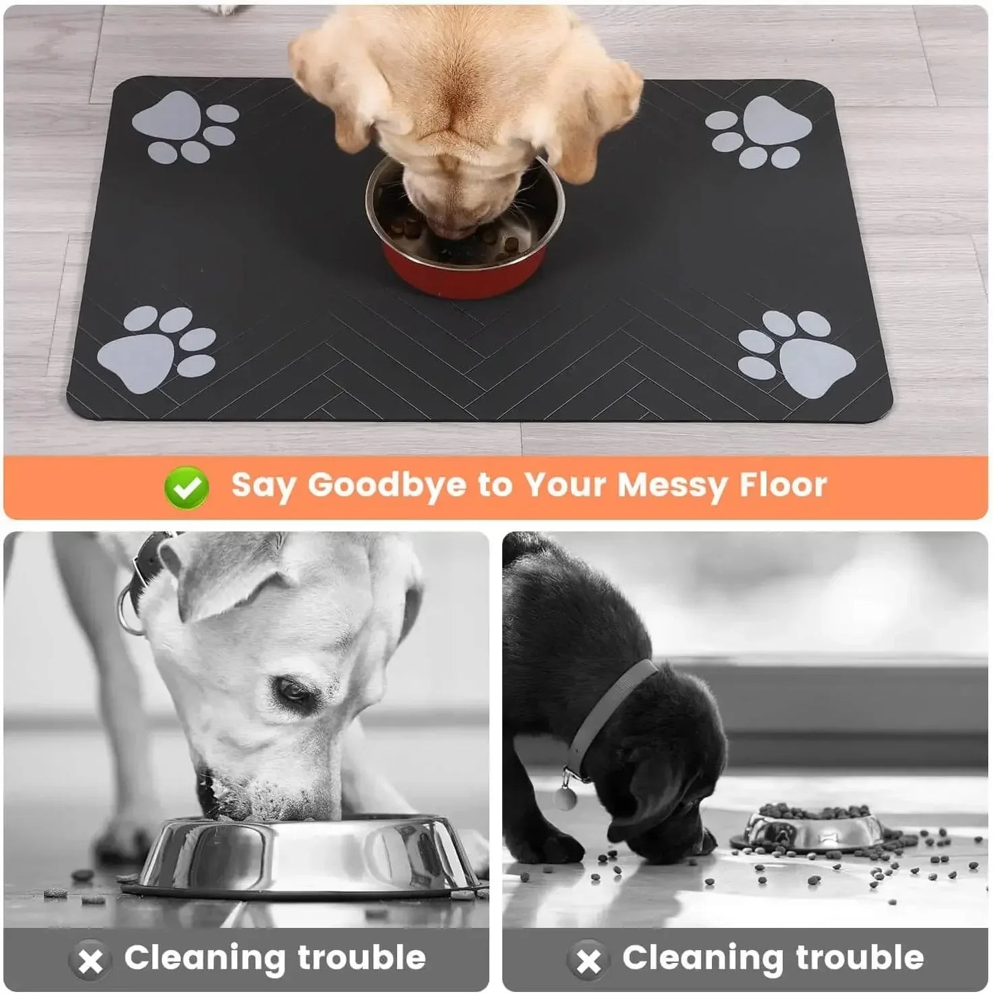 Absorbent Pet Feeding Mat – Quick-Dry Waterproof Placemat with Non-Slip Rubber Backing for Dog & Cat Food and Water Bowls