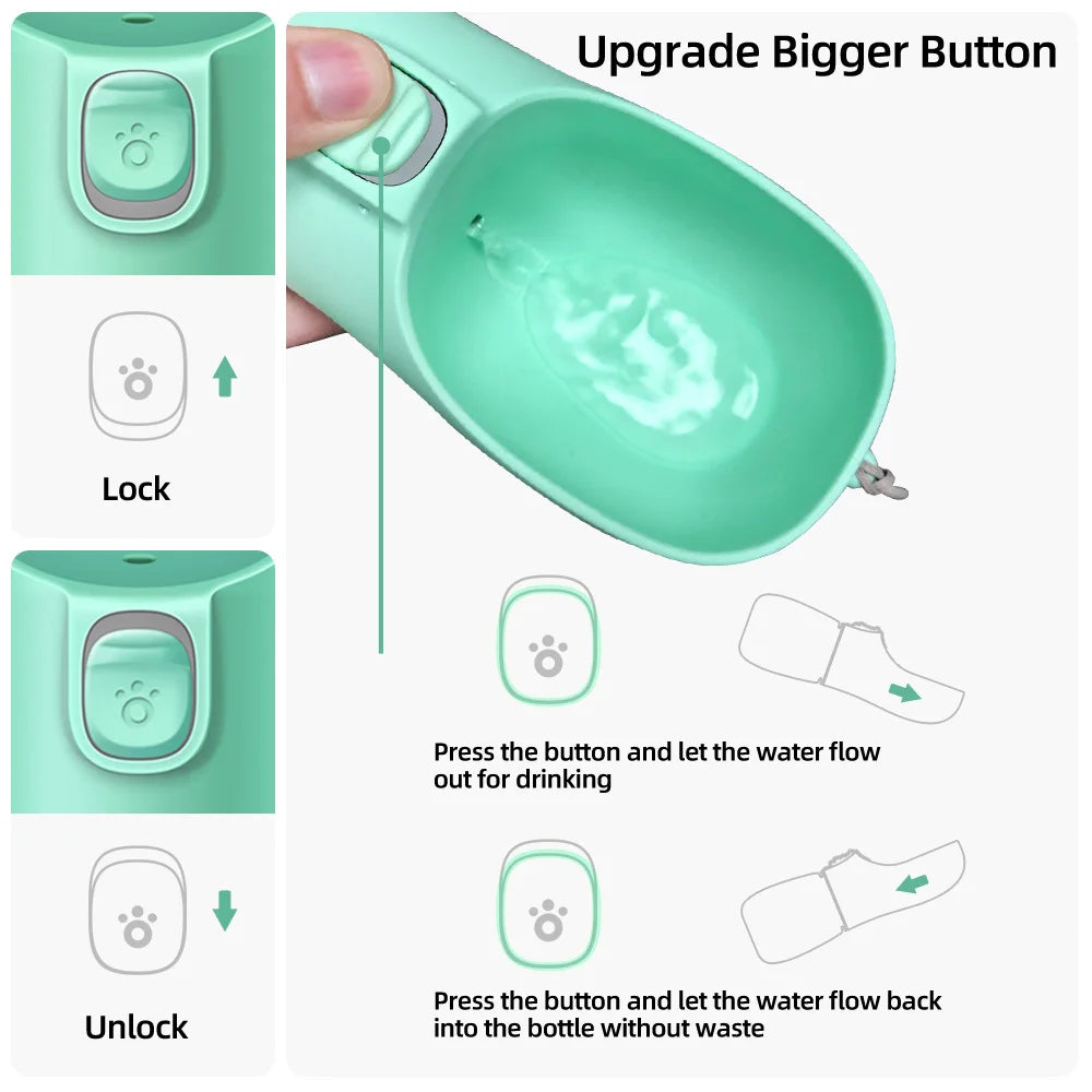 Portable Dog Water Bottle – Leakproof Travel Drinking Bottle with Built-In Bowl for Dogs & Cats