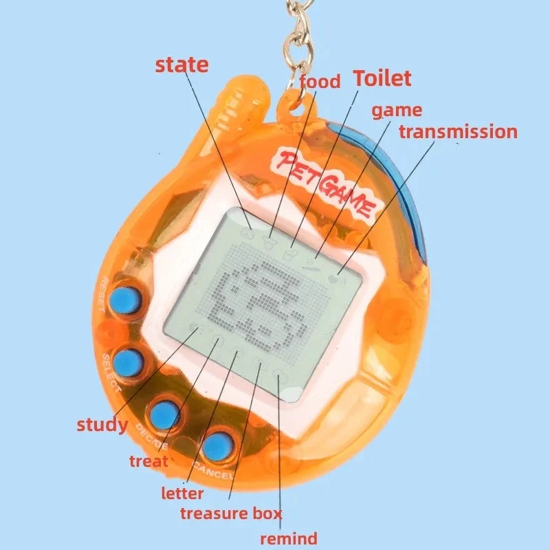 168-in-1 Virtual Digital Pet Toy – Transparent Retro Electronic Pixel Pet Game Keychain